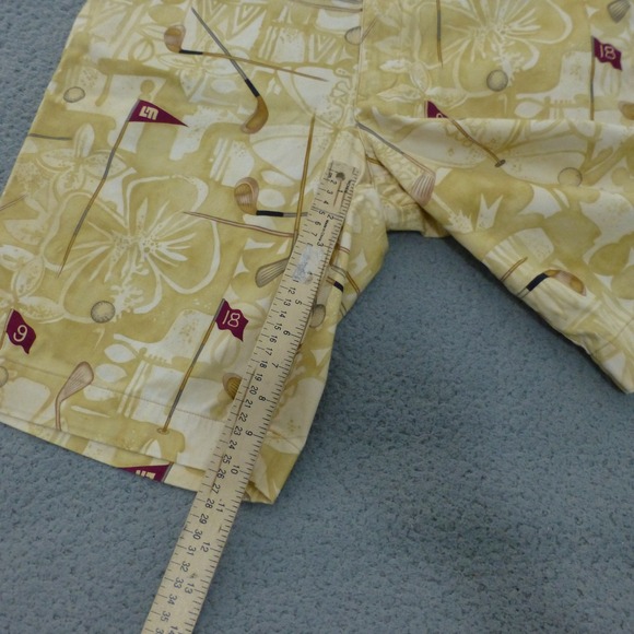 Loudmouth Golf Shorts Mens 36 Tan Floral Golf Club Flag Novelty Print Stretch - Picture 8 of 10